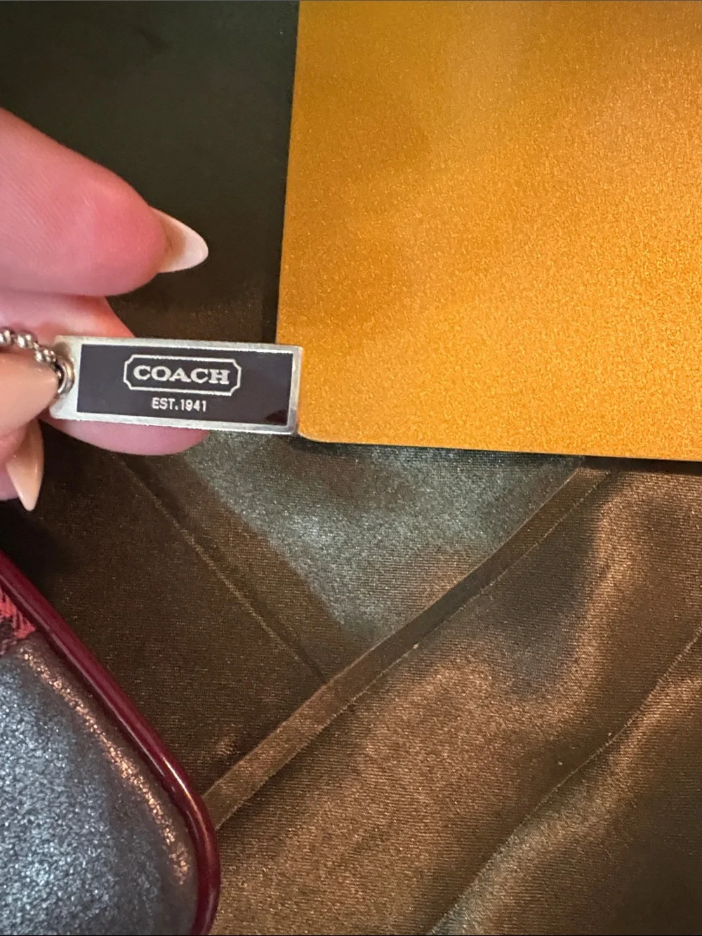 Coach Pink Multi Patchwork Wristlet with Green Accent